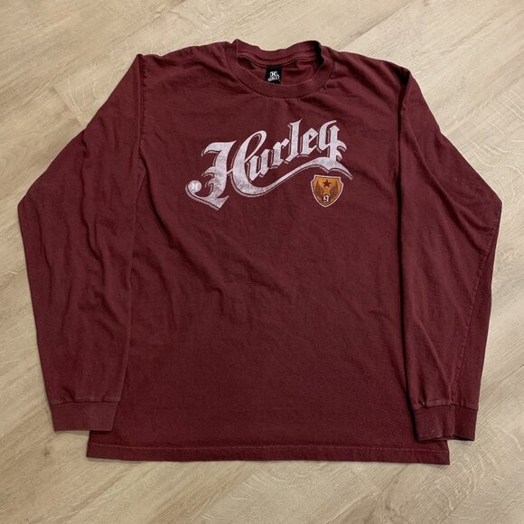 Vintage Y2K Hurley Long Sleeve T-Shirt Men's Large L Burgundy Spell Surf Skate - Picture 1 of 8